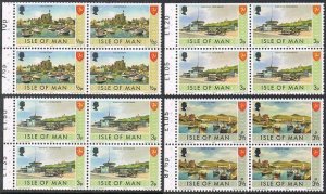 Isle of Man 12b, 17b, 18a four panes/4,MNH. Baillwick Issues, 1974.