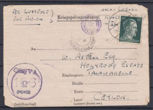 Ceylon 1944 Rare Prisoner Of War Letter From Oflag VA Postal History BP9837