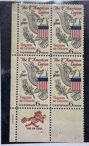 US 1969 Veterans American Legion #1369 Plt blk of 4 mint