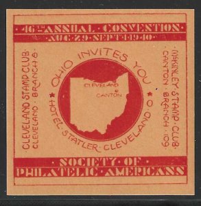 46th Convention, Society of Philatelic Americans, 1940, Cleveland, Poster Stamp