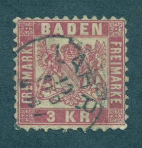 GERMAN STATES - BADEN SC# 27 FINE U 1868