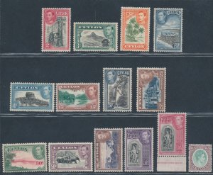 1938-49 Ceylon, Stanley Gibbons n. 386/97a, 14 Value Series, MNH**