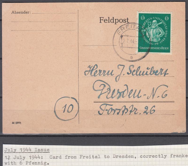 Germany - 12.7.1944 Albert University as single franking on card  (2019)