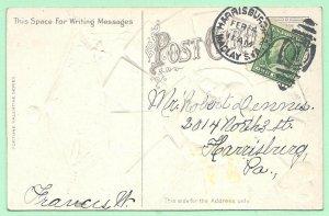 ​2/14/1911 Valentine cover/postcard Misprinted Heart Playing Card Harrisburg, PA