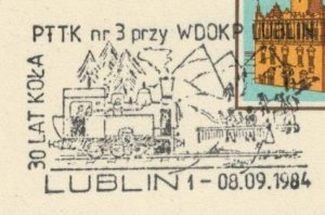 Poland 1984 Card Special Cancellation Tourism Train Railway Locomotives