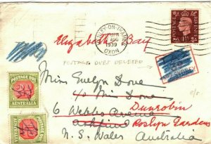 GB Cover Oxon Wenley AUSTRALIA POSTAGE DUES DELETED NSW Sydney 1939 SB12