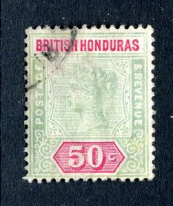 British Honduras 1891 QV. 50c green & carmine. Used. SG62.