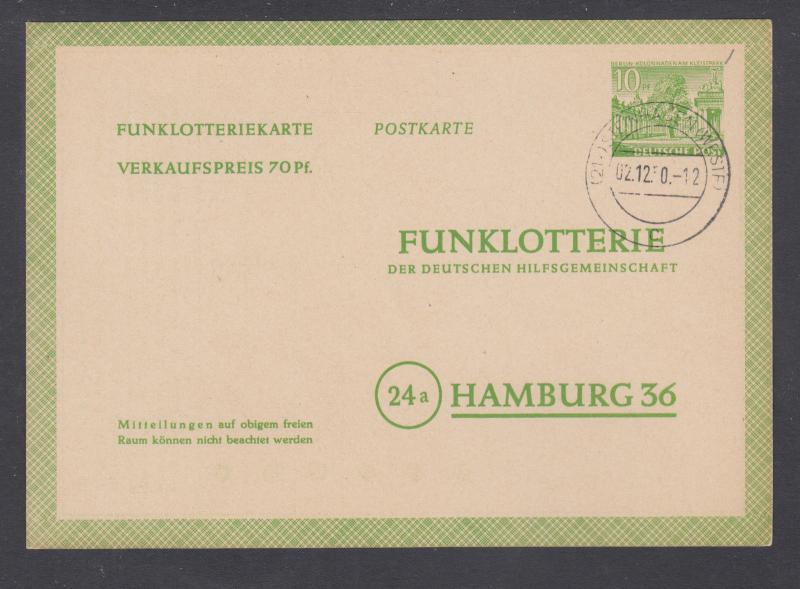 Germany, Berlin H&G X1 mint. 1949 10pf Radio Lottery Card, fresh