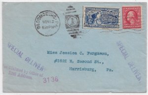 Bloomsburg to Harrisburg, Pa 1910 Special Del. 2c Washington Bureau & E6 (52406)