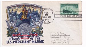 Sc #939, U.S. Merchant Marine, L.W. Staehle Cachet, FDC, 1946 (F32025)