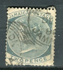 JAMAICA; 1885 early classic Crown CA Wmk. used Shade of 2d. value