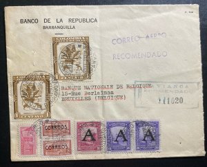 1951 Barranquilla Colombia Republic Bank Airmail Cover To Bruxelles Belgium