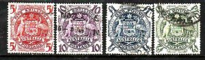 Australia-Sc#218-21- id10-used set-Arms of Australia-1949-50-