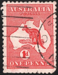 Australia SC#2 1d Kangaroo and Map Single (1913) Used