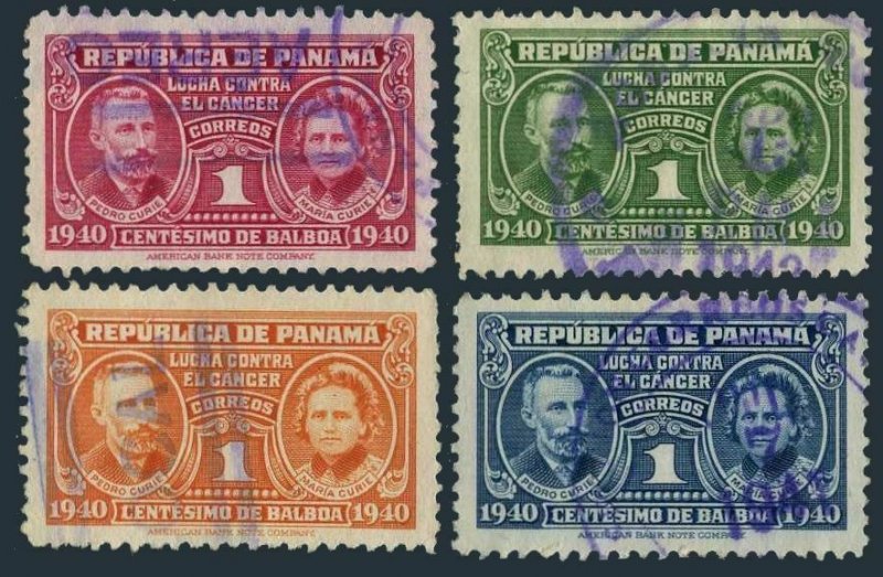 Panama RA6-RA9,used.Michel Zw 6-9.Postal Tax stamps 1941.Pierre & Marie Curie.