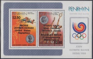 PENRHYN ISLAND Sc # 368a-b CPL MNH S/S 1988 GAMES w/OVERPRINT for GOLD MEDALLIST