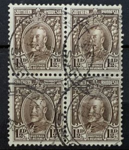 SOUTHERN RHODESIA GV 1.5d SG16d BLOCK OF 4 USED