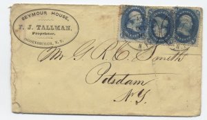 1860s Ogdensburg NY cover 3x 1 cent 1861 #63 [H.3766]