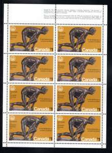 656, Scott, Canada, $1, MNH, pane of 8, Olympic Sculptures, The Sprinter, Canada