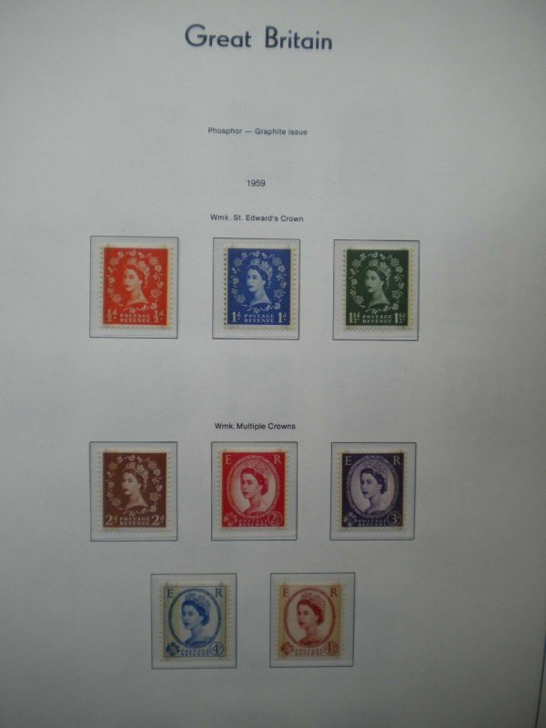 GB QEII 1959 Phosphor Graphite Wildings Complete set of 8 Values U/M Cat £100