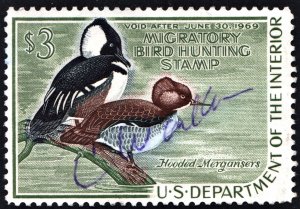 RW35 $3.00 Hooded Mergansers Duck Stamp (1968) Signed