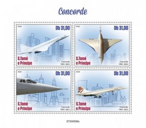 St Thomas - 2020 Concorde Passenger Airliner - 4 Stamp Sheet - ST200526a