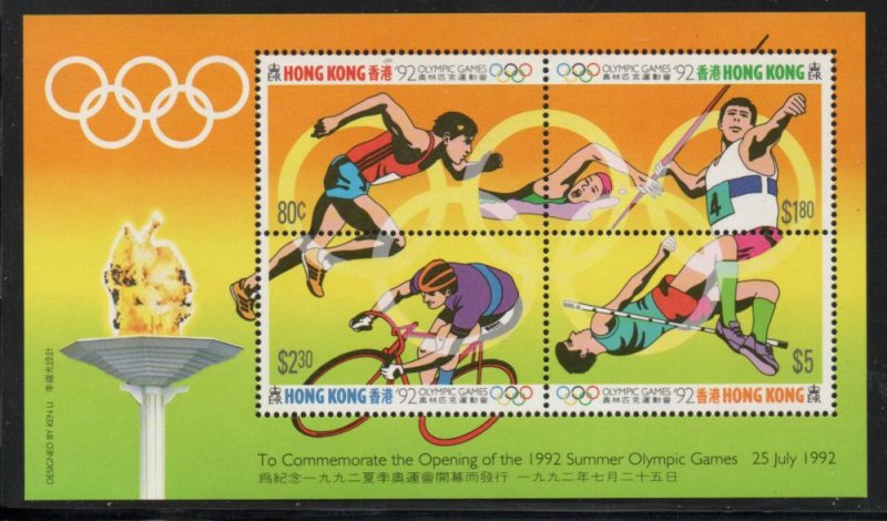 Hong Kong Sc 628 1992 Olympics stamp souvenir sheet mint NH