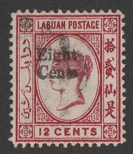 LABUAN 1881 'Eight Cents' on QV 12c carmine, wmk crown CC