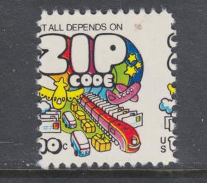 US Sc 1511 MNH. 1973 10c Zip Code, vertical MISPERF with small stain.