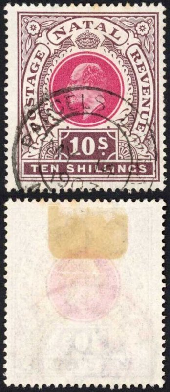 Natal SG141 10/- Postage Revenue Cat 60 pounds 4 May 1903 Durban Parcel Pmk