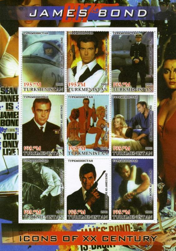 Turkmenistan 2001 JAMES BOND 007 Celebrity Icons Sheet Perforated Mint (NH)