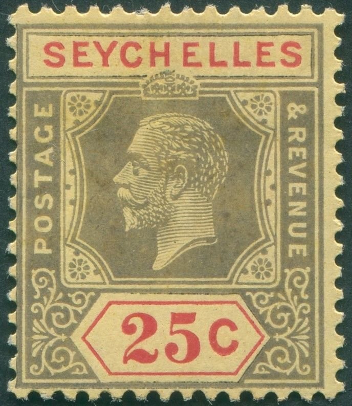 Seychelles 1922 25c black & red on pale yellow Die II SG89b unused