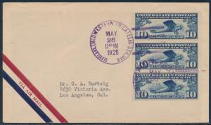 #C10 ON FIRST DAY COVER MAY 26,1928 CACHET TO LOS ANGELES, CA HV8817