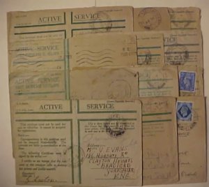 GREAT BRITAIN  12 GREENS 1940's FPO #5,15,27,96,142,146,154,180,186,396,746,8BPO