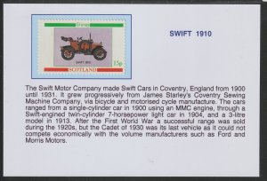 VINTAGE CARS - 1910 SWIFT  mounted on glossy card with text