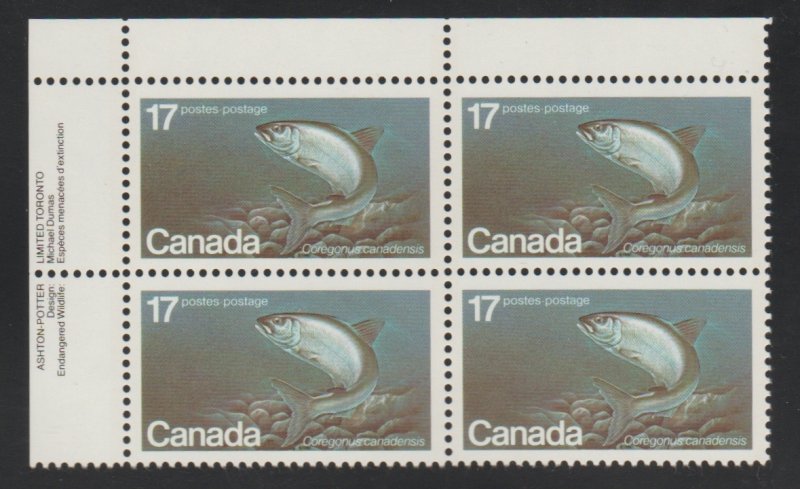 Canada 853 fish - MNH - Plate block  UL
