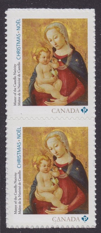 Canada 2955 Christmas Castello Nativity P vert pair MNH 2016