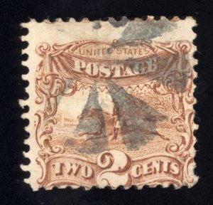 US Scott 113 G Grill Used 2 cent Brown 1869 Lot T818 bhmstamps