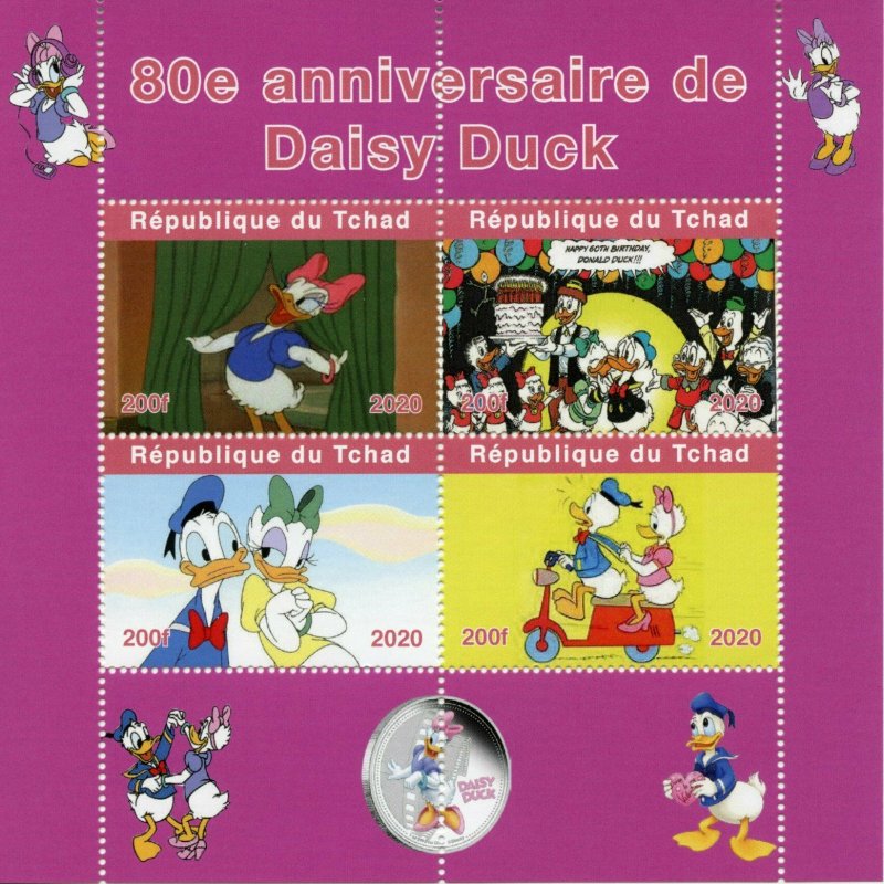 Chad Disney Stamps 2020 MNH Daisy Duck Donald Cartoons Animation 4v M/S