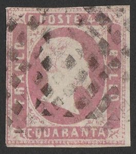 ITALY - SARDINIA 1851 King 40c lilac-rose. SG 5 cat £28,000. with Certficate.