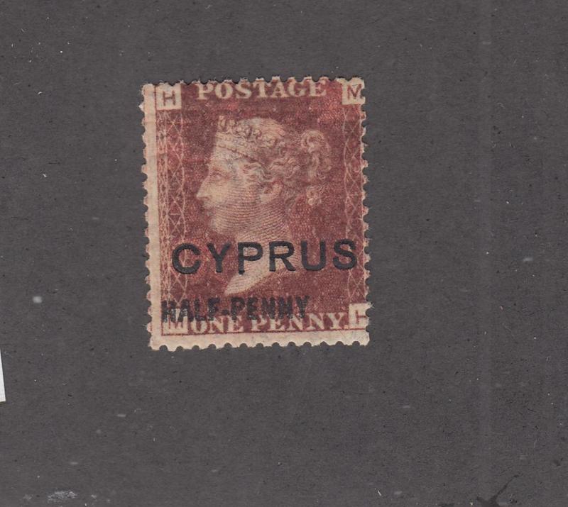 CYPRUS # 10 FVF-MXLH FULL ORIGINAL GUM HALF PENNY ON PENNY RED PLATE 215