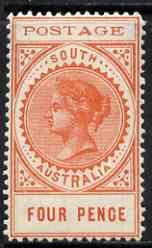 South Australia 1902-04 Thin Postage 4d red-orange mounte...
