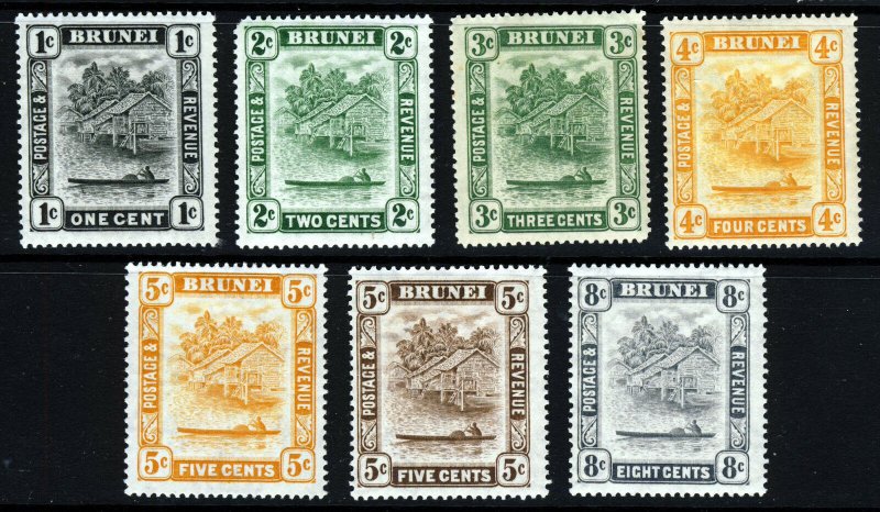 BRUNEI 1924-37 Brunei River Part Set Wmk Mult Script CA SG 60 to SG 72 MINT