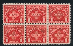 UNITED STATES (US) J77 $ 1 FINE MNH POSTAGE DUE. BLOCK OF 6