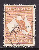 Australia-Sc#6- id10-used 4p orange Kangaroo-1913-