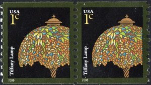 SC#3758A 1¢ Tiffany Lamp Coil Pair (2008) MNH