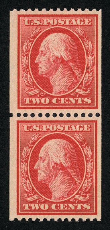 GENUINE SCOTT #349 VF MINT OG NH 1909 CARMINE COIL PAIR PERF-12 DL-WMK  #10223