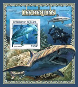 Marine Animals Sharks Stamps Niger 2016 MNH Great Hammerhead Shark 1v S/S