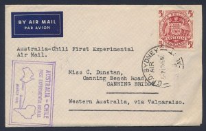 AUSTRALIA 1951 First Flight Cover Australia-Chile-Australia cover.