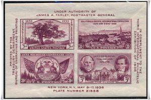 SC#778 TIPEX Souvenir Sheet: Plate # 21558 (1936) MNH